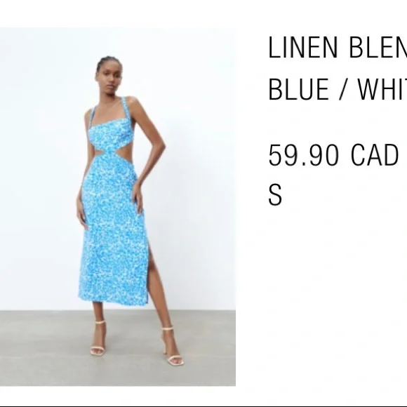 Zara linen blue dress. NWT